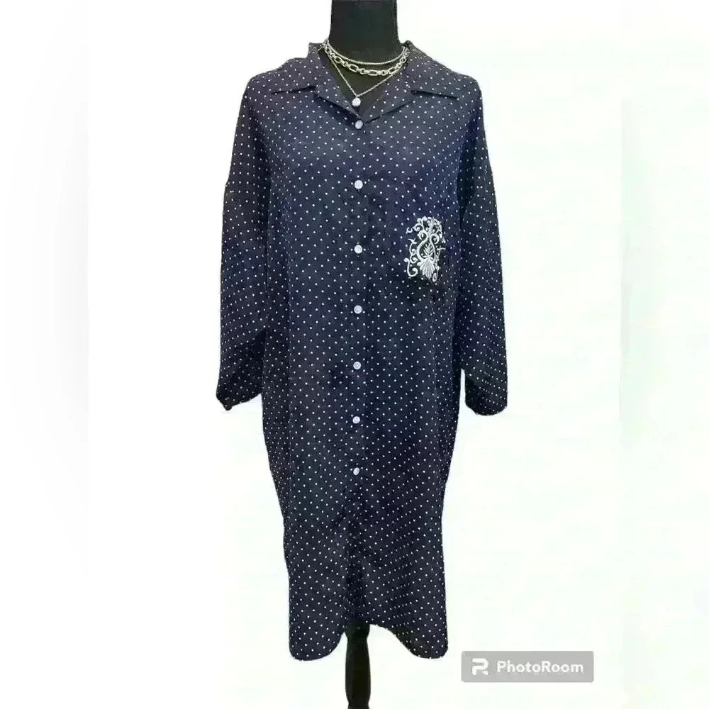 St. Michael Vintage Navy Polka Dot Shirt Pajama size 18/20